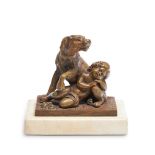 A FRENCH BRONZE OF A DOG AND SLEEPING CHILD, 19TH CENTURY