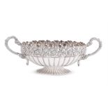 A PORTUGUESE ELECTROPLATED VINE BORDER TWIN HANDLED BOWL