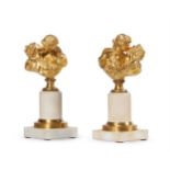AFTER JEAN HOUDON- A PAIR OF GILT BRONZE AND MARBLE FIGURES 'THE KISS'