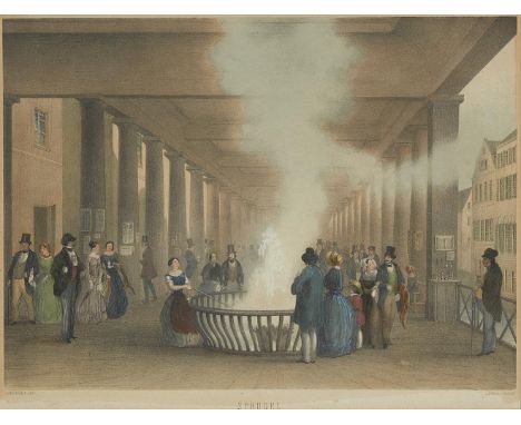 AFTER FRANZ JOSEF SANDMANN  THE SPRUDEL AT CARLSBAD  Coloured lithograph etched by B.J. RAUH 26.5 x 33.5cm (10¼ x 13 in.) 