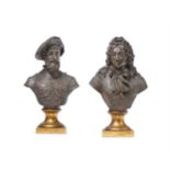 A PAIR OF BRONZE BUSTS OF FRENCH WRITERS, LATE 19TH CENTURY