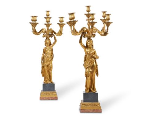 A SUBSTANTIAL PAIR OF GILT BRONZE SIX LIGHT CANDELABRA AFTER FRANÇOIS REMOND  BY ALFRED BEURDELEY, LATE 19TH CENTURY  Each wi