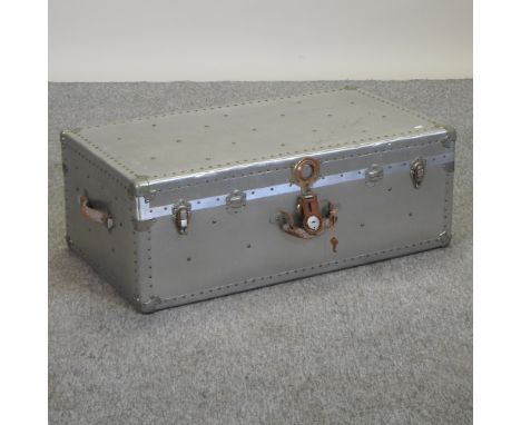A metal travelling trunk, 93cm