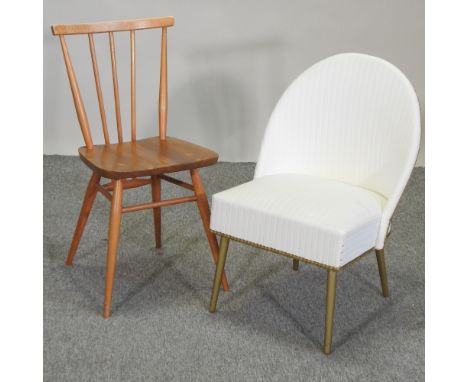 A 1970's light Ercol stick back dining chair, together with a 1950's white Lloyd Loom style chair