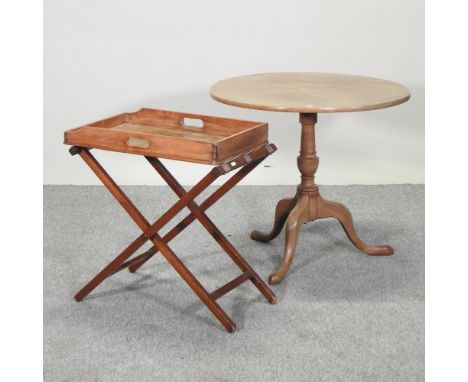 A 19th century mahogany tripod occasional table, 82cm, together with a butler's tray on stand