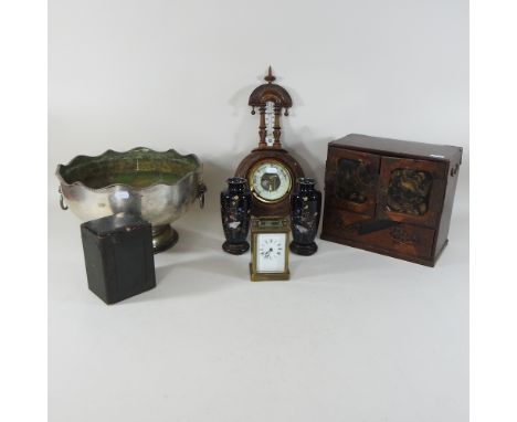 A collection of items to include a pair of Japanese cloisonne enamel vases on stands, a Chinese inlaid table cabinet, a Victo