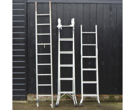 An aluminium ladder, 238cm high together with two aluminium step ladders