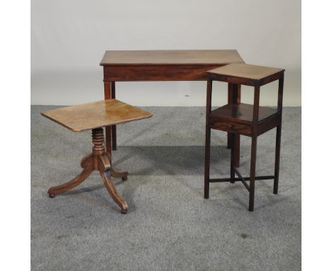 A 19th century mahogany side table, 91cm, together with a 19th century mahogany tripod occasional table and a 19th century ma