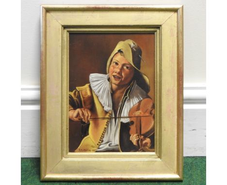 R A Melling, 19th century, a violinist, signed and dated 1827, oil on panel, 23 x 18cm