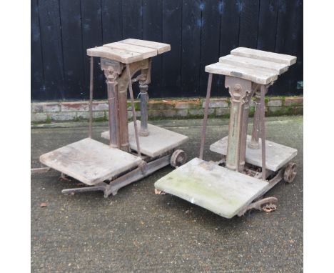 A set of vintage cast iron potato scales, 77cm high, together with another smaller