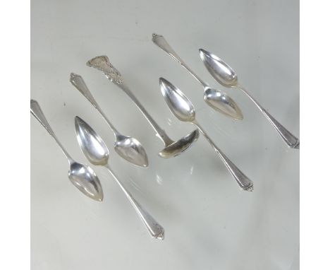 A Victorian Scottish silver sauce ladle, Edinburgh 1845, 15cm long, together with a set of six early 20th century silver teas