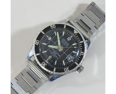 A vintage Sicura Breitling Submarine wristwatch, with a signed black dial on a bracelet strap