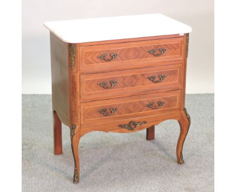 A 19th century continental marble top kingwood commode, 67cm