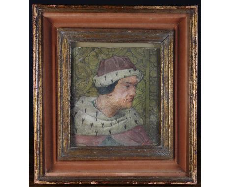 An Italian Fresco Painting: Head & Shoulders Portrait of a 16th Century Man wearing an ermine trimmed cap and cloak, painted 