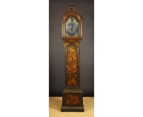 An 18th Century Lacquered Longcase Clock with chinoiserie decoration.  The eight day movement having a 11¾ in (30 cm) brass d