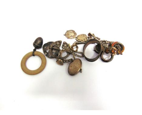 A COLLECTION OF SILVER AND SILVER COLOURED JEWELLERY including: a Celtic penannular brooch; a propeller blade brooch; a watch