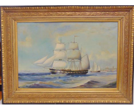 R. ROSSITER (BRITISH, 20TH CENTURY) An East Indiaman Heading Towards Open Sea, oil on canvas, signed lower right, 59.5cm x 90