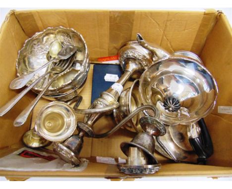 A SILVER TEAPOT  by Nathan & Hayes, Chester 1906, of round pedestal form 495g (15.9 troy ozs) gross; with plated items includ