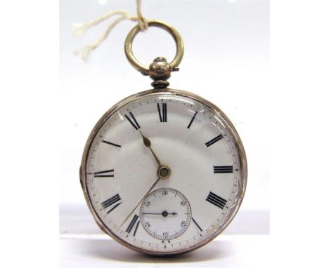 R HOOD JNR, BLANDFORD, A SILVER OPEN FACED POCKET WATCH London 1867, white enamel dial with black Roman numerals, hands and s