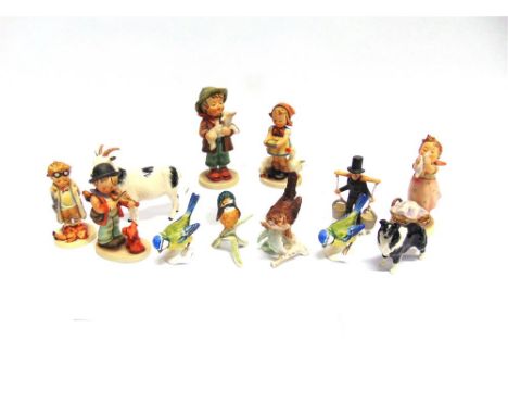 A GROUP OF CERAMIC FIGURES comprising Royal Doulton Nigerian pot bellied pigmy goat; Beswick Border Collie; six Hummel/Goebel