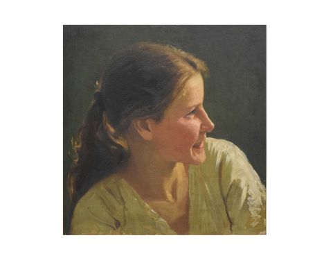 Hans Dahl (Norwegian, 1849-1937) - Oil on panel - Portrait of a young lady (said to be the artist's daughter), signed and ins