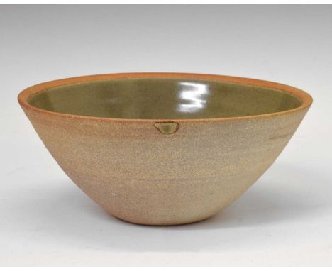Leach Pottery Standard Ware bowl, stoneware the interior covered in ash glaze, impressed marks, 24.5cm diameter