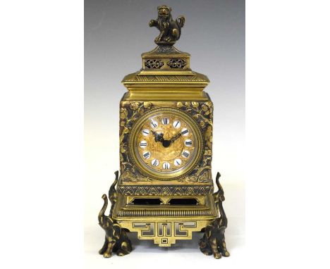 Late 19th Century French Orientalist mantel clock, with cellular Roman dial, single-train timepiece movement with lever escap