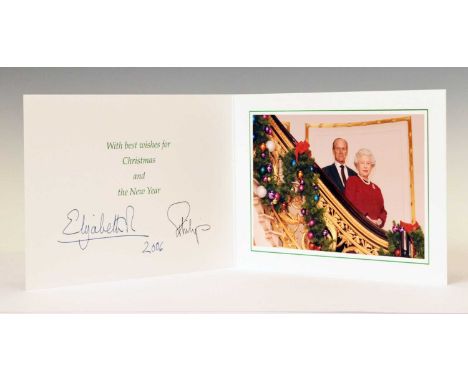 Royal Interest - 2006 Christmas card with twin gilt Royal cyphers to cover, colour photographic print of the Queen and Prince