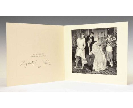 Royal Interest - 1964 Christmas card with twin gilt Royal cyphers to cover, black and white photographic print from Prince Ed