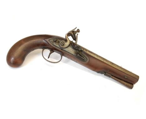 16 bore English full stocked flintlock officers pistol circa 1790 by Tayler &amp; Mander, sighted 18cm octagonal barrel with 