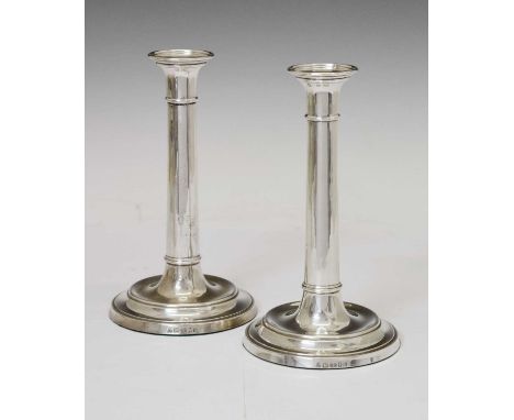 Pair of Elizabeth II modern silver column candlesticks, sponsor's mark of M C Hersey &amp; Son Ltd, London 2006, 21.5cm high,