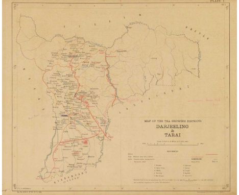 Collection of Indian tea interest and other maps, comprising: 1. 'Maps of the following Tea Districts: Darjeeling and Terai, 