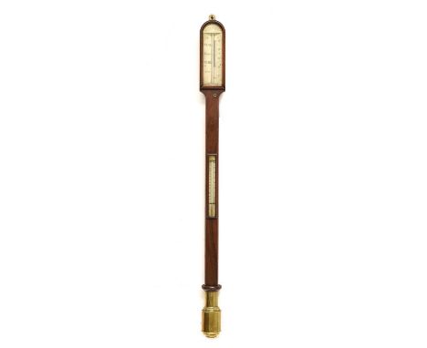 Victorian rosewood marine stick barometer, the arched and canted three-piece ivory scale reading from 27 to 31 inches of pres