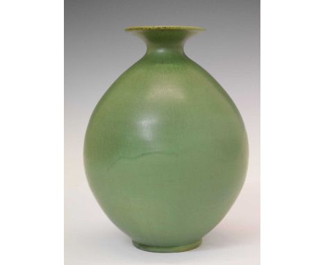 Herman A. Kähler Keramik, Denmark - 1930s ovoid vase with matt jade green glaze, probably designed by Svend Hammershøi, incis