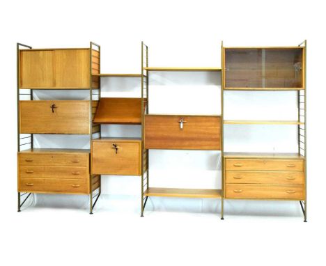 Modern Design - Robert Heal for Staples Ladderax - Ladderax four bay modular storage/display system, comprising three teak fa