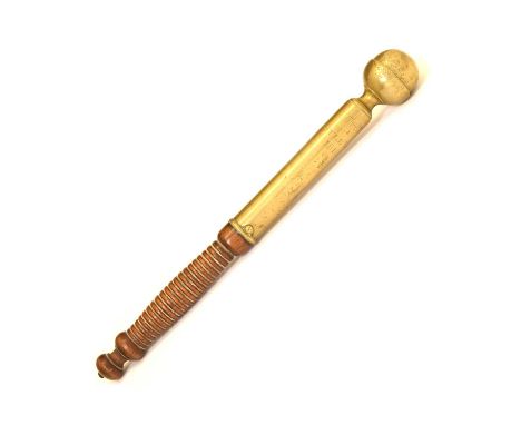 George III brass ball-headed truncheon or tipstaff, the shaft engraved ‘Castle Ward 1810’ with engraved castle above inscript