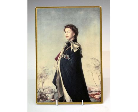 Royal Interest - Printed card easel portrait of Her Majesty Queen Elizabeth II by Pietro Annigoni, the portrait depicting Her