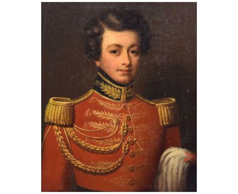 Mid 19th Century - Oil on canvas - Bust-length portrait of a soldier, in Regimental uniform with red jacket and tasselled gil