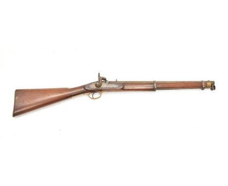 Victorian smooth-bore percussion carbine, approximately .600 bore 21" signed barrel with fixed rear sight and marked with sev