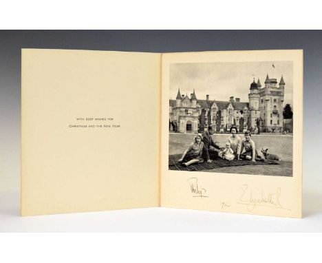 Royal Interest - 1960 Christmas card with twin gilt royal cyphers to cover, black and white photographic print of the Royal F