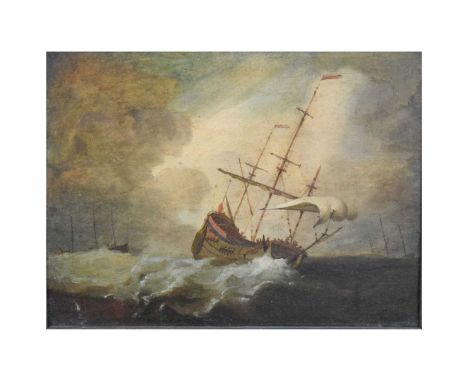 Attributed to Willem van de Valde the Younger, (Dutch, Leiden 1633-Greenwich 1707) - Oil on copper - Tall-masted ships on a c