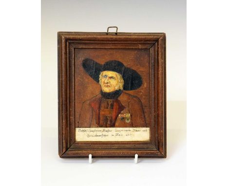 19th Century wood and ivory inlay portrait of Blasius Trogmann with a rectangular ivory plaque inscribed 'Schützenhauptmann B