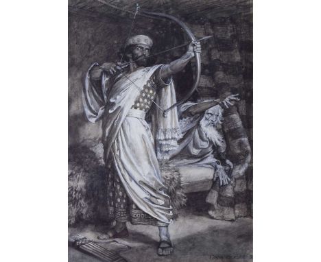 Francis Bernard (Frank) Dicksee (1853-1928), monochrome watercolour,  - 'The Arrow of the Lord's Deliverance', signed lower r