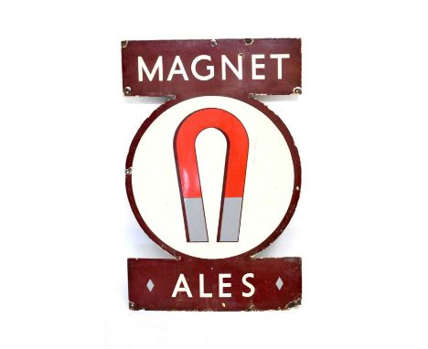 Mid 20th Century 'Magnet Ales' enamel pictorial advertising sign of shaped form, 116 x 76cm