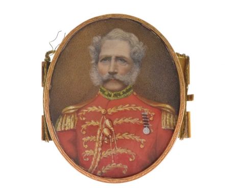 19th Century oval portrait miniature of a British Indian Army General, possibly a Viceroy-Governor, painted on ivory, verso w