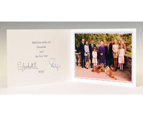 Royal Interest - 1998 Christmas card with twin gilt Royal cyphers to cover, colour photographic print of the Royal Family, si