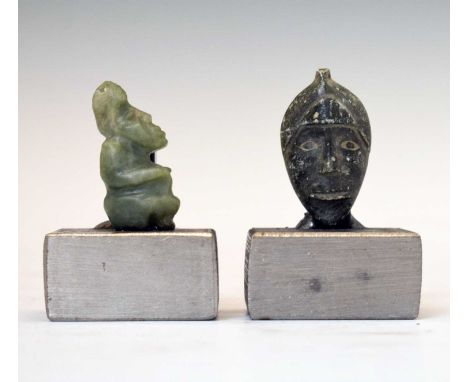 Antiquities - Pre Columbian jade figure, Mezcala, South West Mexico, c. 500 - 800 AD, modelled in seated pose, 44mm high, and