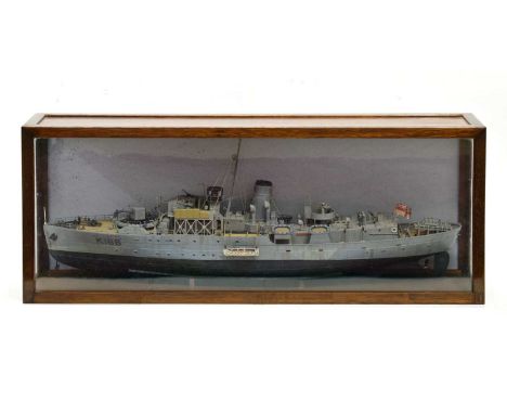 Large scale model of the Royal Canadian Navy's Second World War Flower-class Corvette K166 HMCS Snowberry, well detailed with