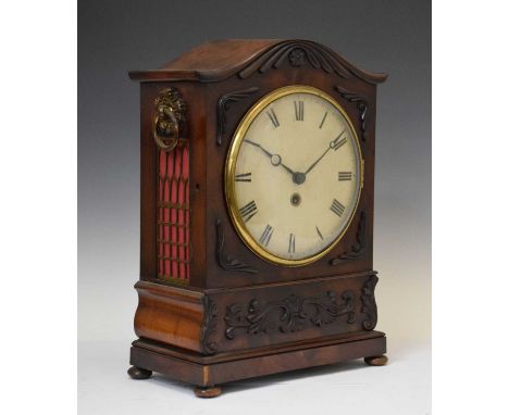 Mid 19th Century mahogany single fusee bracket clock, having circular cream-painted Roman dial and gut-driven timepiece movem