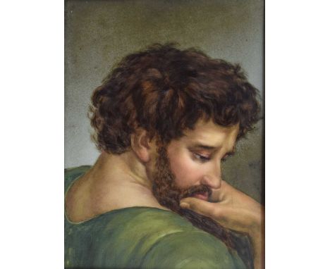 Late 19th Century KPM Berlin or Vienna type porcelain portrait plaque, depicting a bearded male deep in thought, unmarked, 18